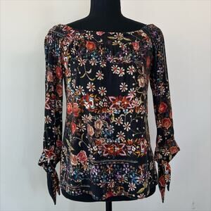 Daniel Rainn Maiella Wide Neck Off the Shoulder Black Floral Knit Top XS